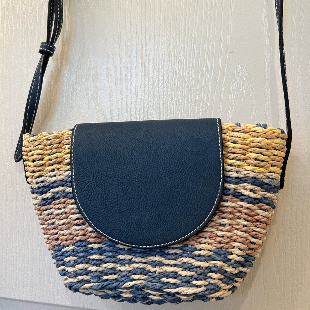 Stylish Blue and Tan Woven Shoulder Bag